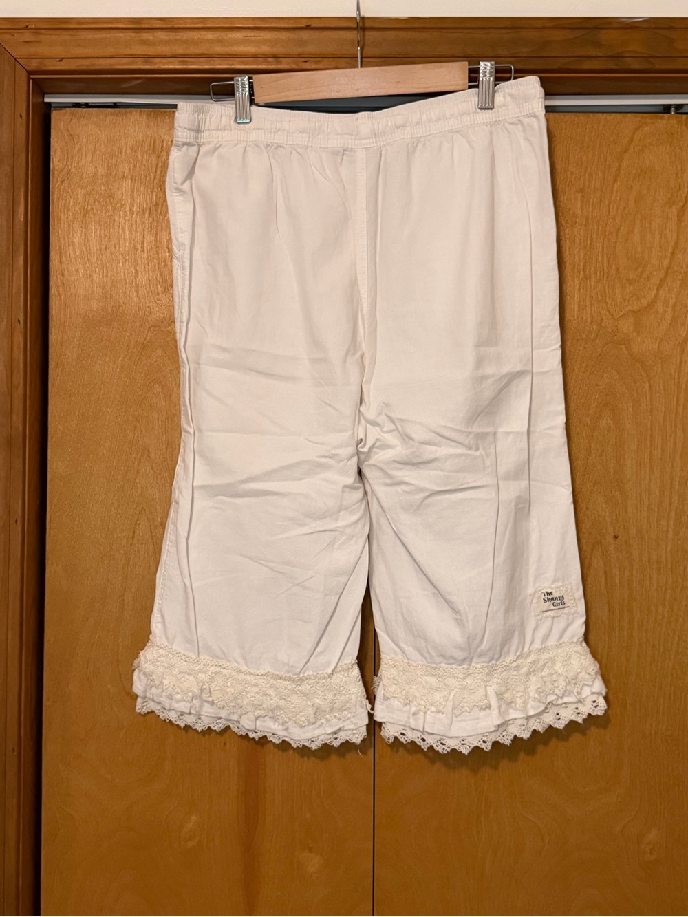 White Ruffle Hem Drawstring Pants - Picture 2 of 2